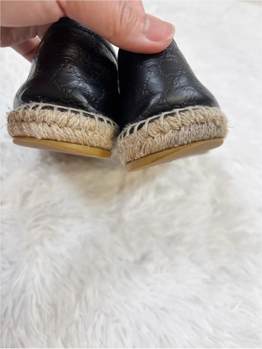 Gucci Black Embossed Leather slip on Espadrille Flats size 39 women - Picture 8 of 14